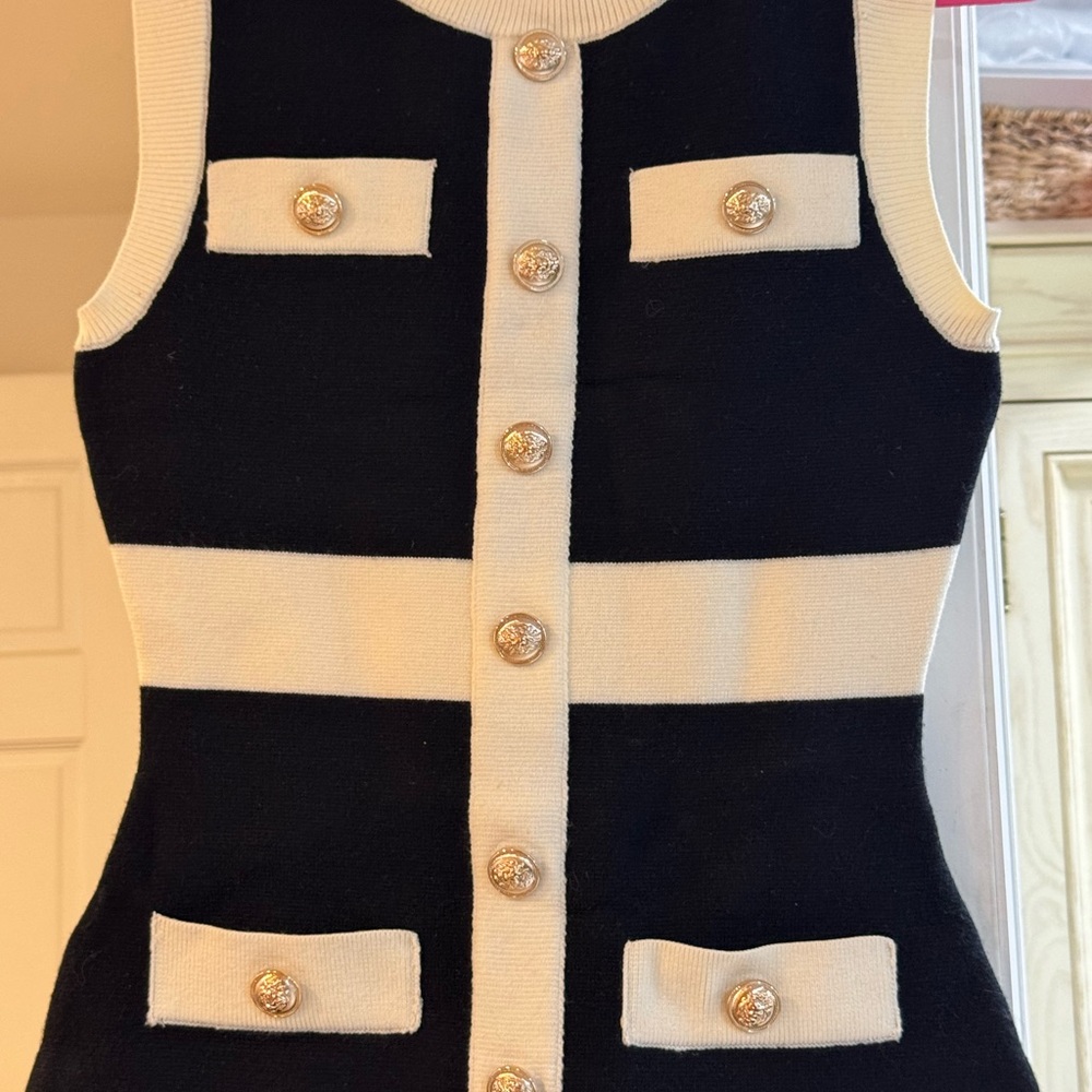 Endless Rose Sleeveless Black & Cream Button Front Knit Dress $39 (orig $148.)
